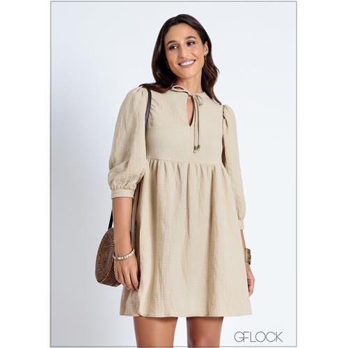 Balloon Sleeve Gauze Dress - 120824