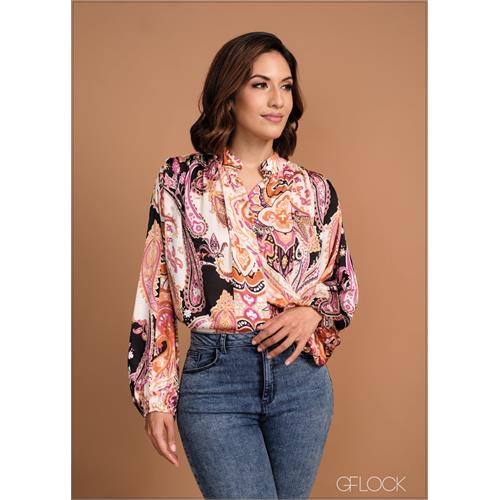 Balloon Sleeve High Neck Top - 120424