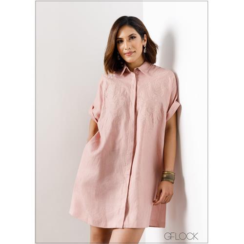 Batwing Sleeve Button Down Dress - 030424