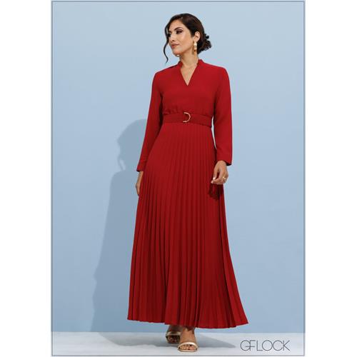 Belt Detailed Maxi Pleated Dress - 201123