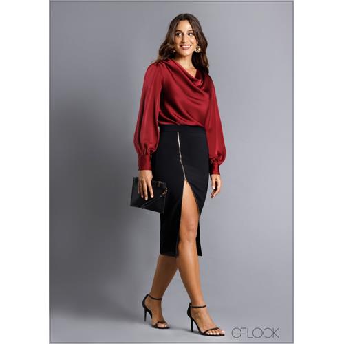 Bishop Sleeved Cowl Neck Top - 160824