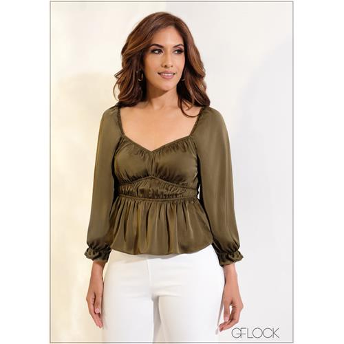 Bustier Detailed Balloon Sleeved Frill Top - 091223