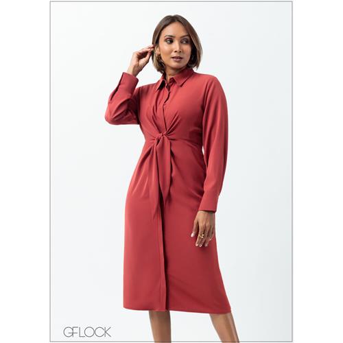Button Down Wrap Detailed Midi Dress - 160625