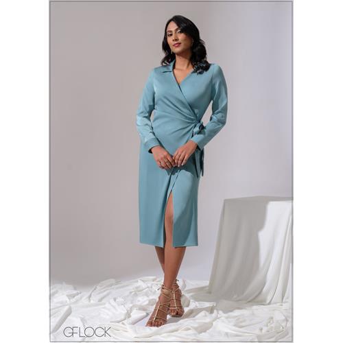 Collared Wrap Midi Dress - 300525