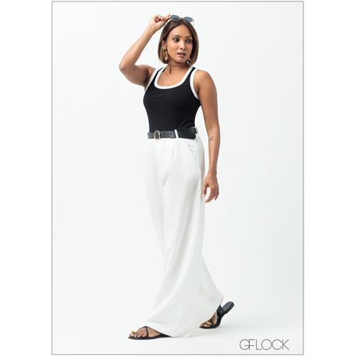 Contrast Detail Sleeveless Rib Top - 160625