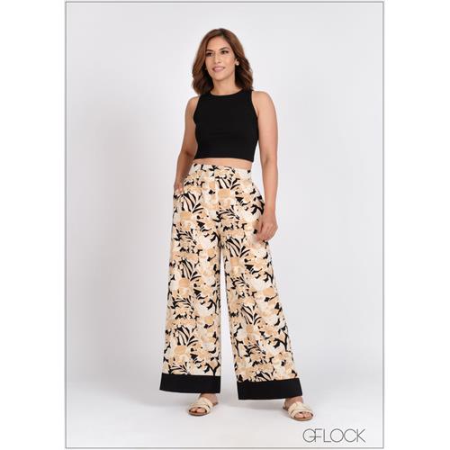 Contrast Hem Detail Wide Leg Pant - 310524