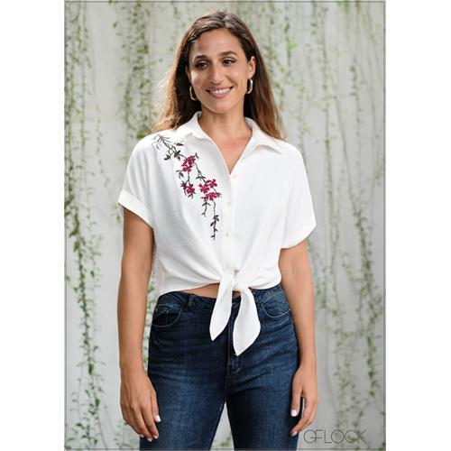 Embroidery Cropped Shirt - 011124