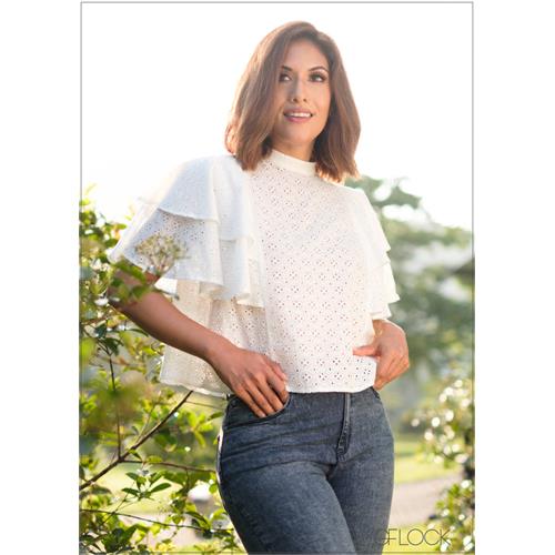 Flared Sleeves Cut-Lawn Top - 100524