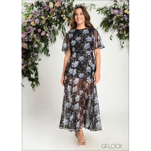 Flare Sleeve Detailed Floral Maxi Dress - 190724