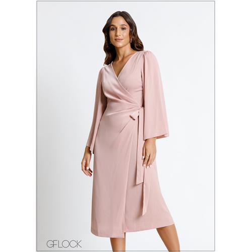 Flare Sleeved Wrap Tie-Up Midi Dress - 010724 - 01