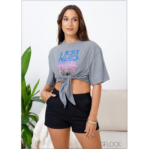 Graphic Knot Hem Drop Shoulder Tee - 270324