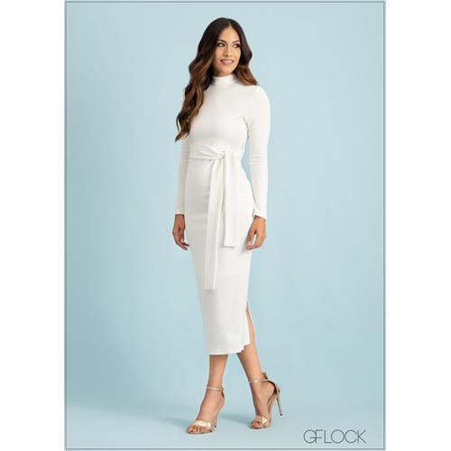 High Neck Bodycon Tie Up Dress - 020623