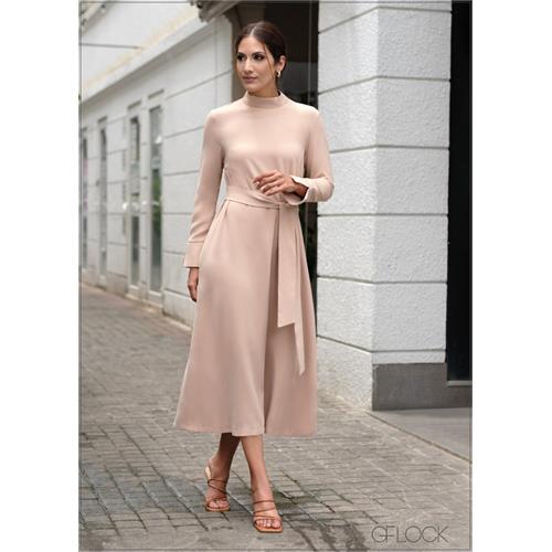 High Neck Front Waist Tie Dress - 140723