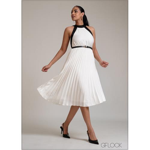 High Neck Pleated Midi Dress - 311025