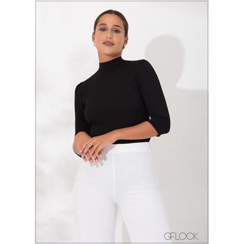 High Neck Three Quarter Sleeve Top - 090123