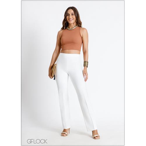 High Waisted Creaseline Detailed Straight Leg Pant - 150724