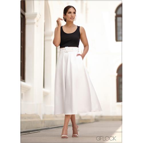 High Waisted Flared Midi Skirt - 210723