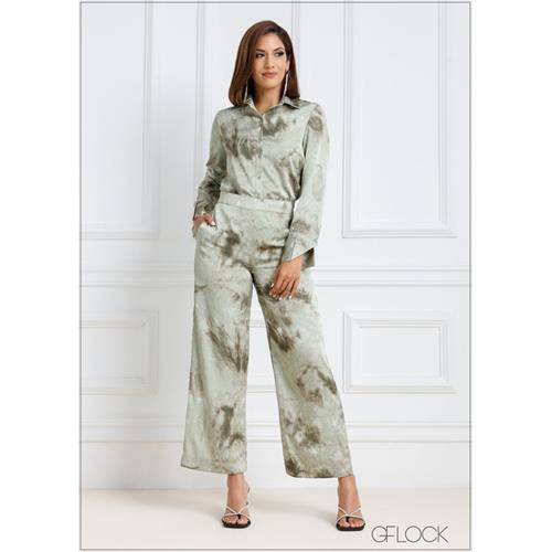 High Waisted Marble Print Straight Cut Pant - 221223