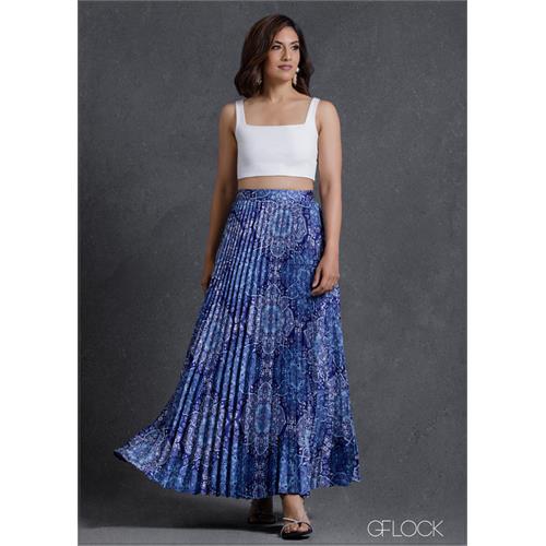 High Waisted Pleated Printed Midi Skirt - 230224