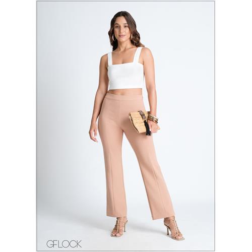 High Waisted Seam Detailed Straight Pant - 080724