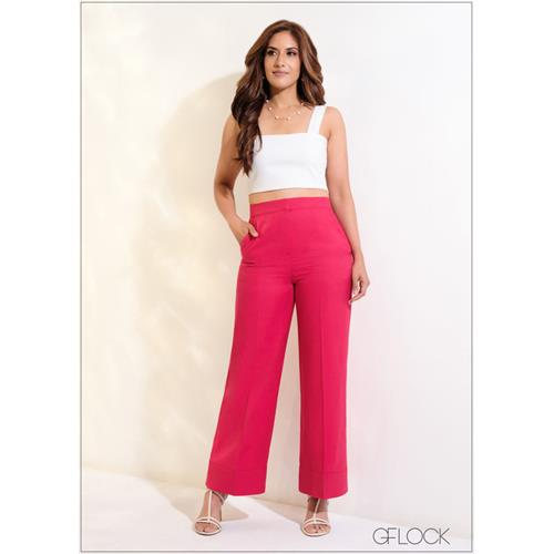 High Waisted Straight Leg Hem Detail Pant - 150524