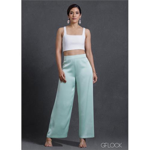 High Waisted Straight Leg Satin Pant - 230224