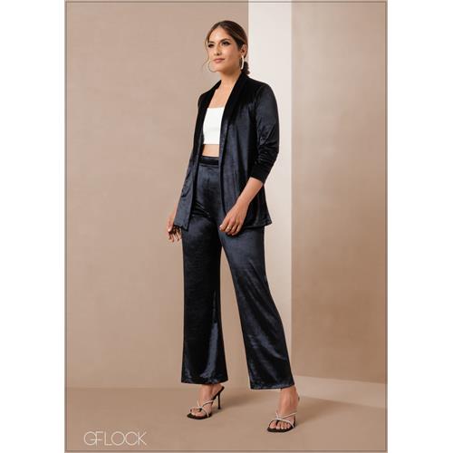 High Waisted Velvet Straight Leg Pant - 011223