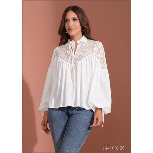 Lace Detail Volume Top - 070723