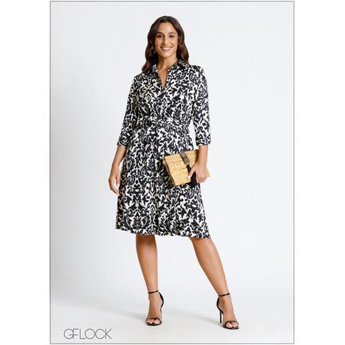 Long Sleeved Button Down Tie-Up Dress - 010724