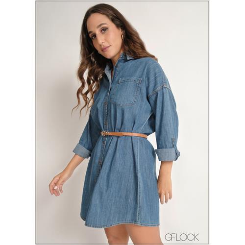 Long Sleeve Mini Shirt Dress - 010624