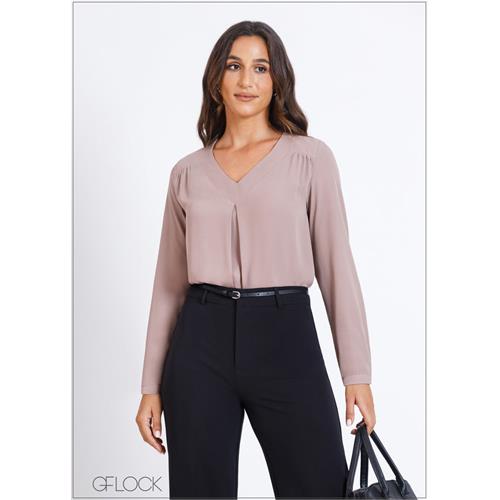 Long Sleeve Top With V-Neck - 290724