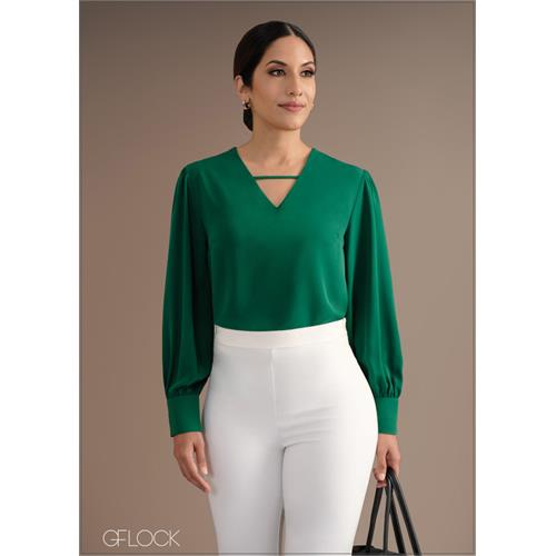 Long Sleeve V-Neck Top With Front Detail - 060524