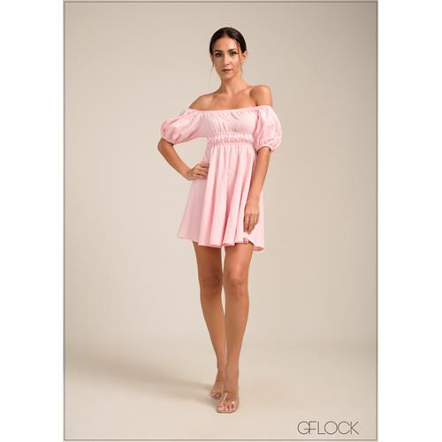 Off Shoulder Lantern Sleeve Mini Dress - 100723