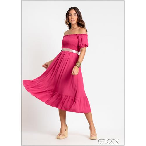 Off Shoulder Smocked Dress - 211024