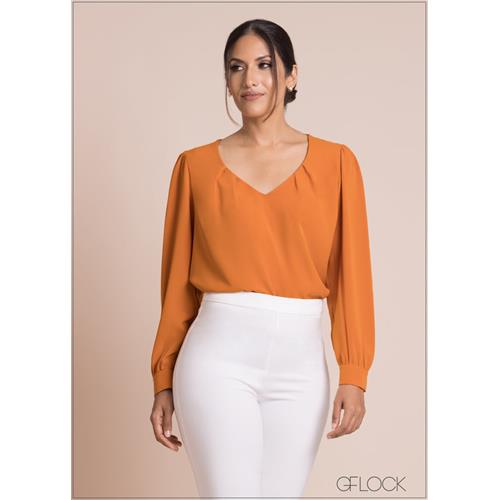 Pleat Detail V-Neck Top - 100423