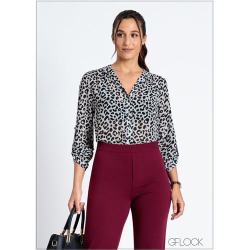 Printed Blouse With Notch Neck Detail - 190824