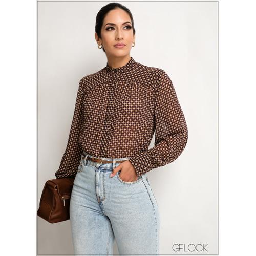 Printed Blouse With Oversized Puff Sleeves - 181223