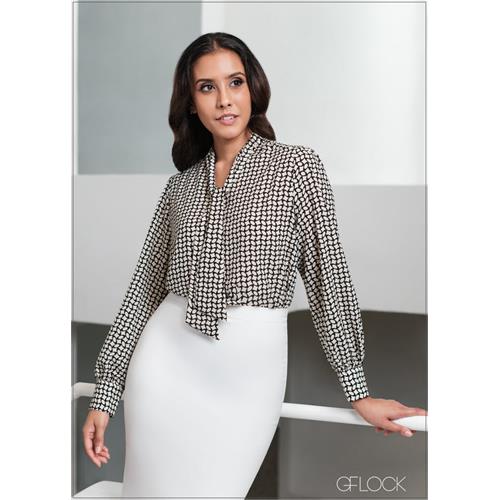 Puff Sleeve Blouse With Front Tie - 02 - 061123