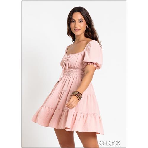 Puff Sleeve Tiered Dress - 211024