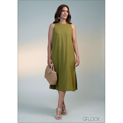 Round Neck Side Slit Dress - 050724