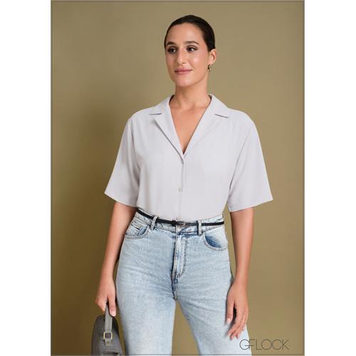 Short Sleeve Lapel Collar Shirt - 240424