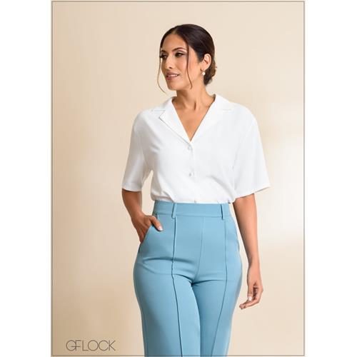 Short Sleeve Lapel Collar Top - 030423