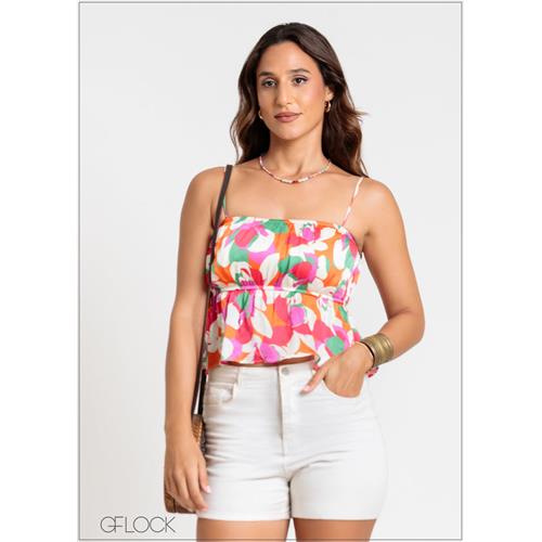 Shoulder Ruffle Hem Floral Cami Top - 211024