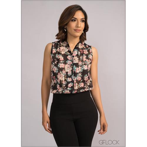 Sleeveless Pleat Detailed Button Down Top - 200424