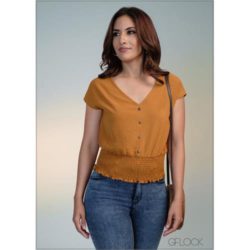 Smocked V-Neck Top - 050724