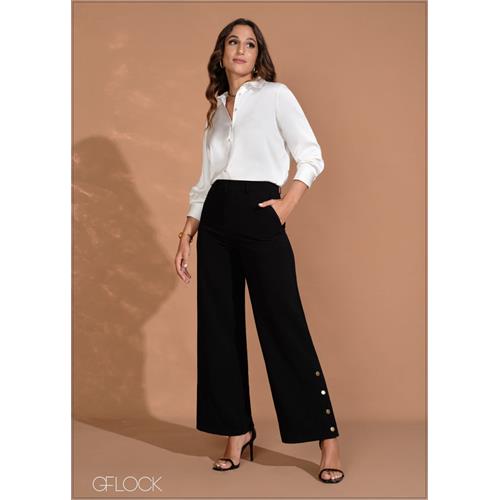 Snap Button Detail Straight Leg Pant - 260724