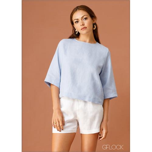 Three Quarter Sleeve Linen Top - 021023