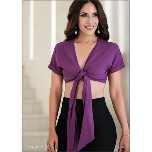 Turned Up Sleeved Tie Up Top - 271023