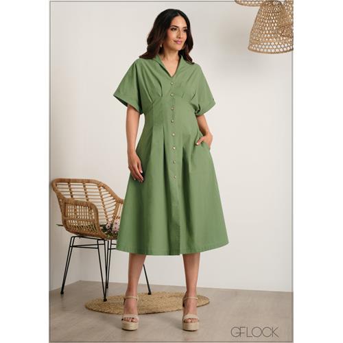 V-Necked Button Down Dress - 060625