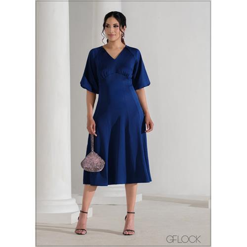 V-Neck Puff Sleeve Dress - 090625